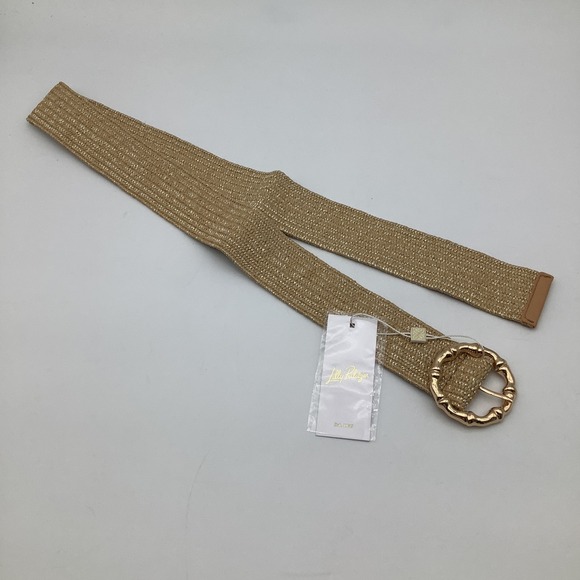 Lilly Pulitzer Arta Belt Size L XL Gold Metallic Woven Buckle Closure New - Picture 1 of 9